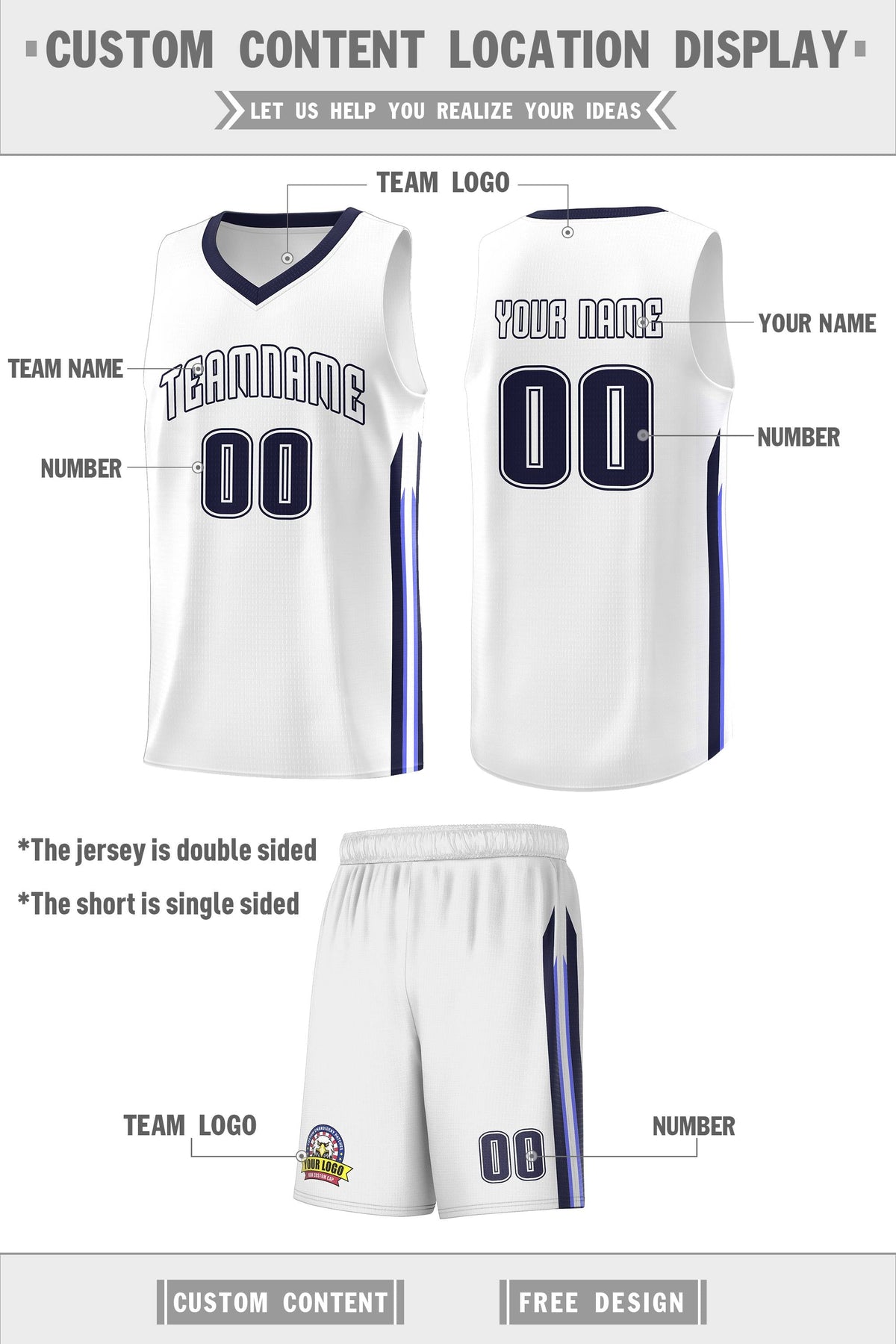 Custom White Navy Classic Sets Sports Uniform Basketball Jersey Limited