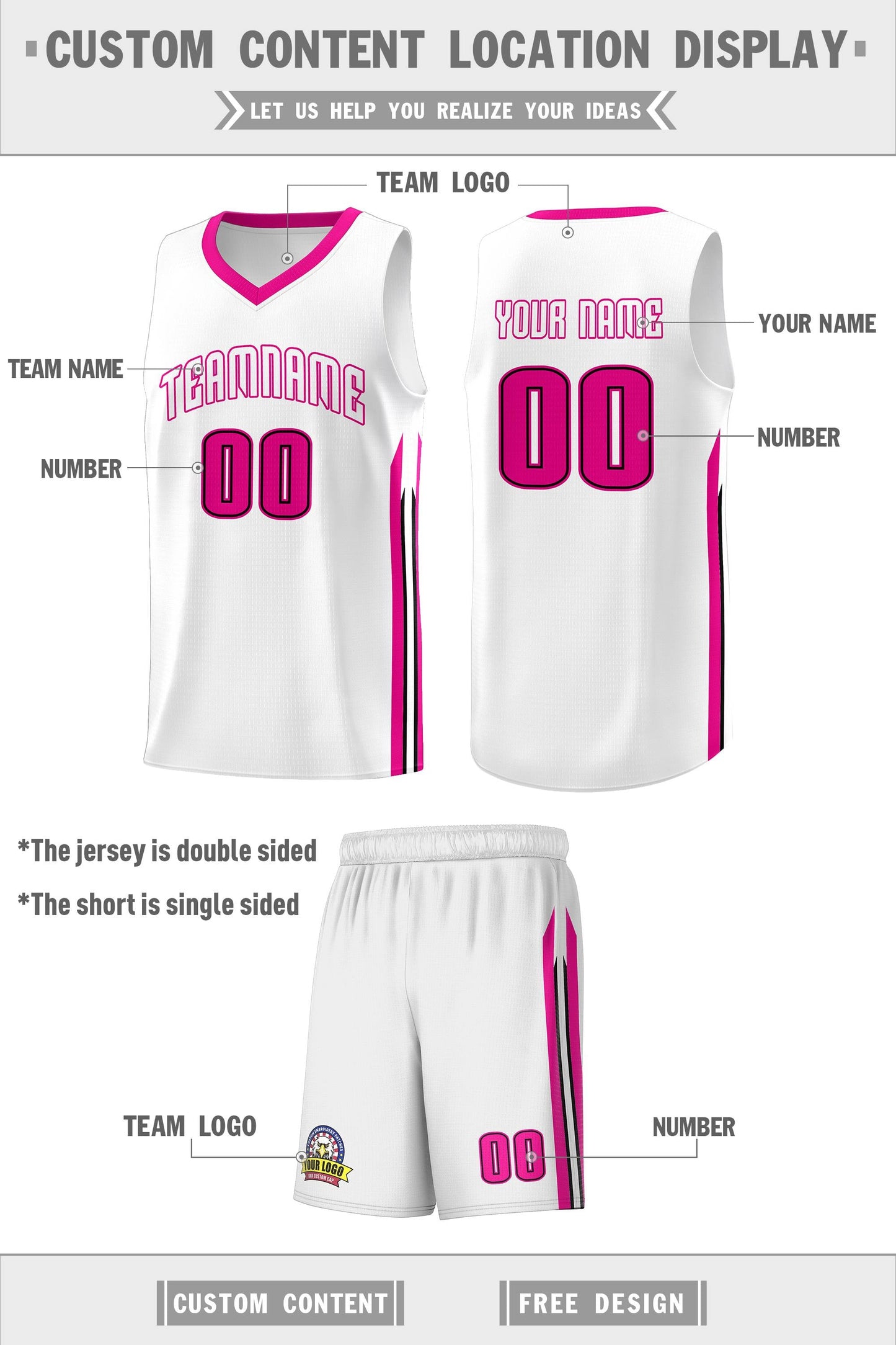Custom White Pink Classic Sets Sports Uniform Basketball Jersey Limited