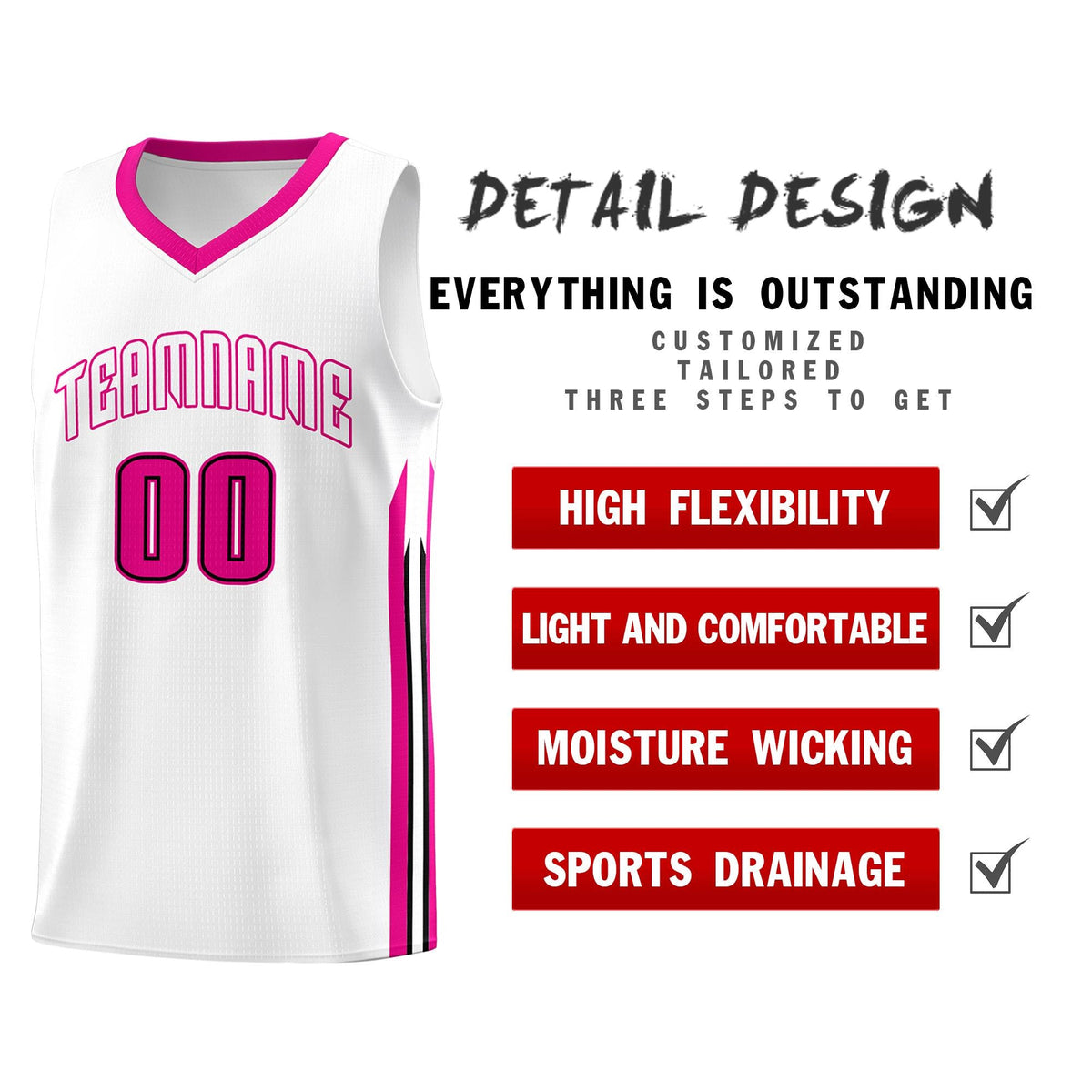 Custom White Pink Classic Sets Sports Uniform Basketball Jersey Limited