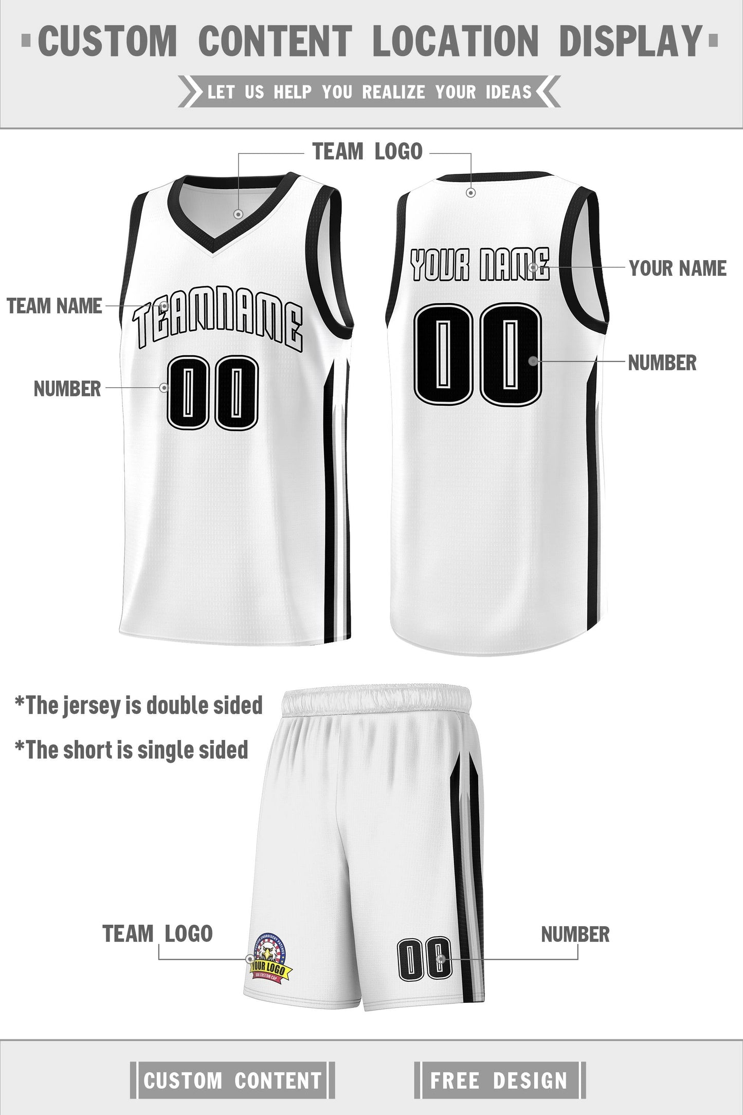 Custom White Black Classic Sets Sports Uniform Basketball Jersey Limited