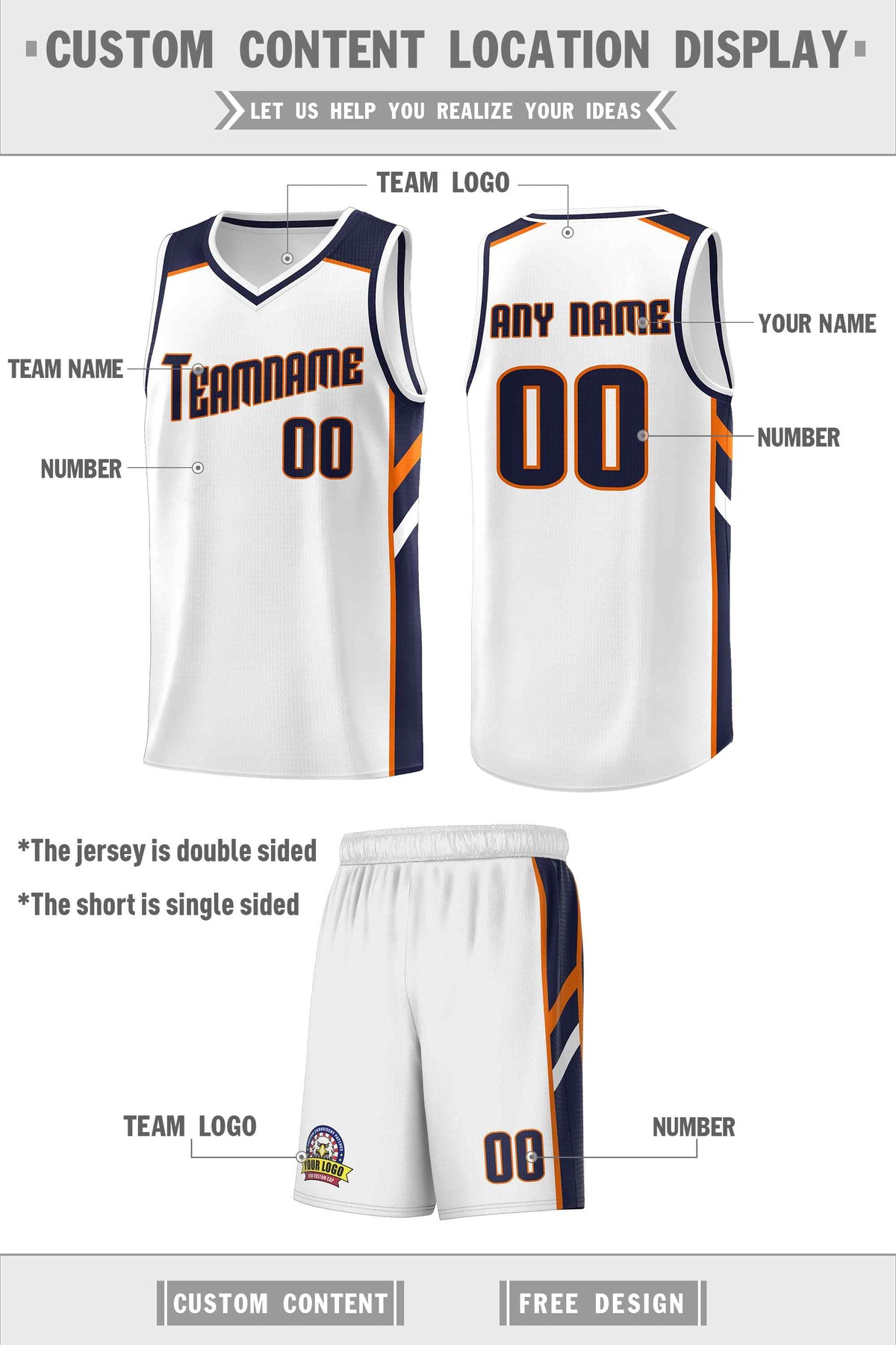 Custom White Navy-Orange Classic Sets Sports Uniform Basketball Jersey Limited