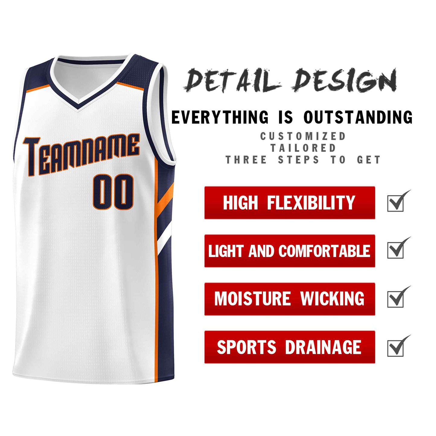 Custom White Navy-Orange Classic Sets Sports Uniform Basketball Jersey Limited