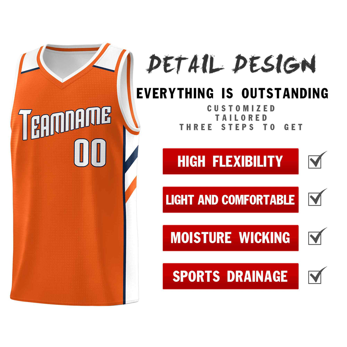 Custom Orange White-Navy Classic Sets Sports Uniform Basketball Jersey Limited