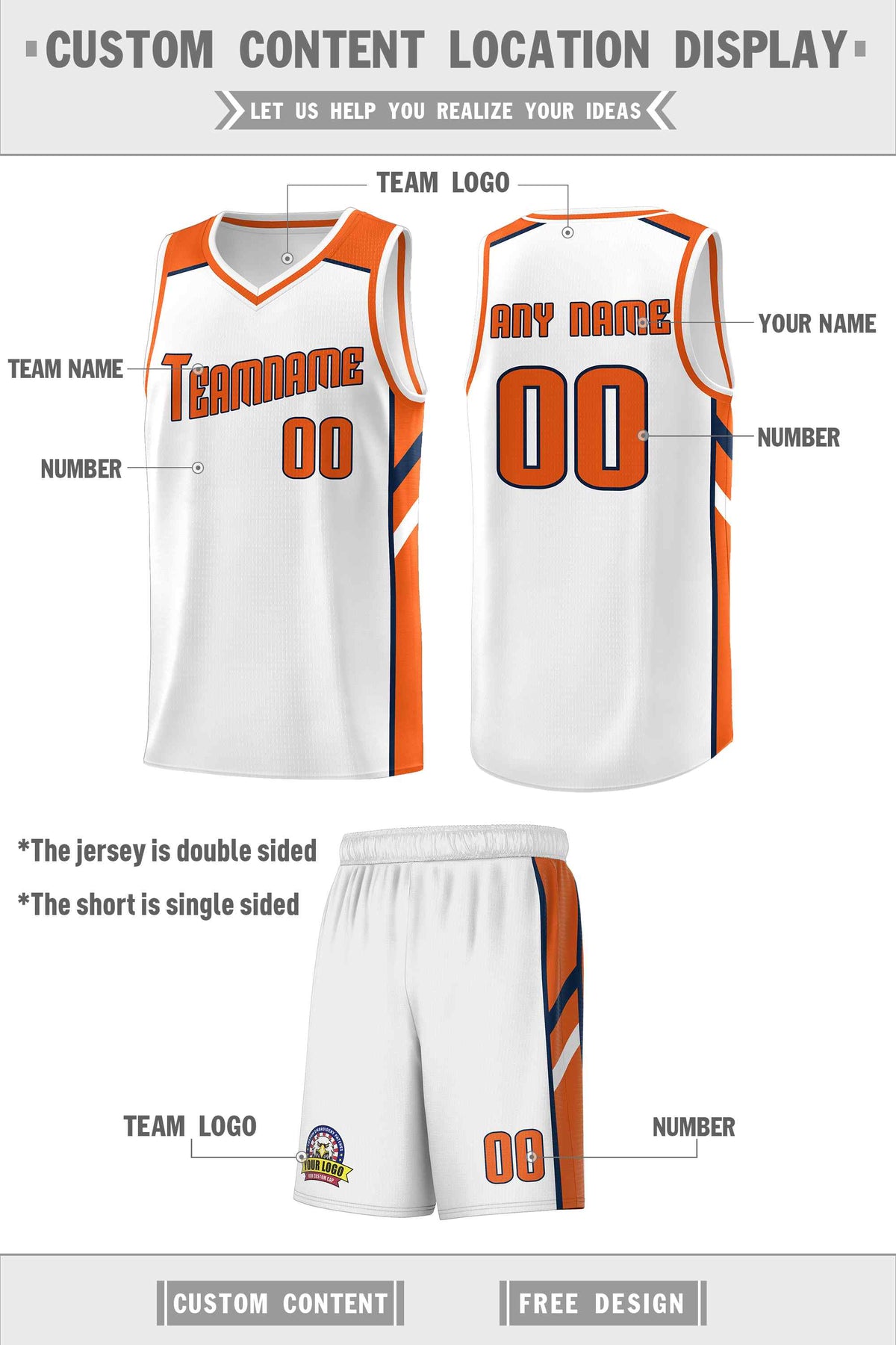 Custom White Orange-Navy Classic Sets Sports Uniform Basketball Jersey Limited