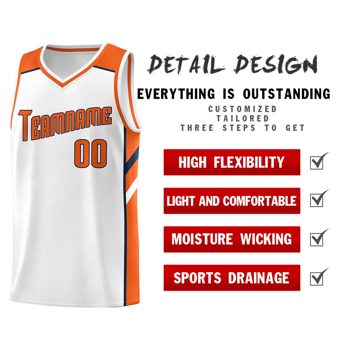Custom White Orange-Navy Classic Sets Sports Uniform Basketball Jersey Limited