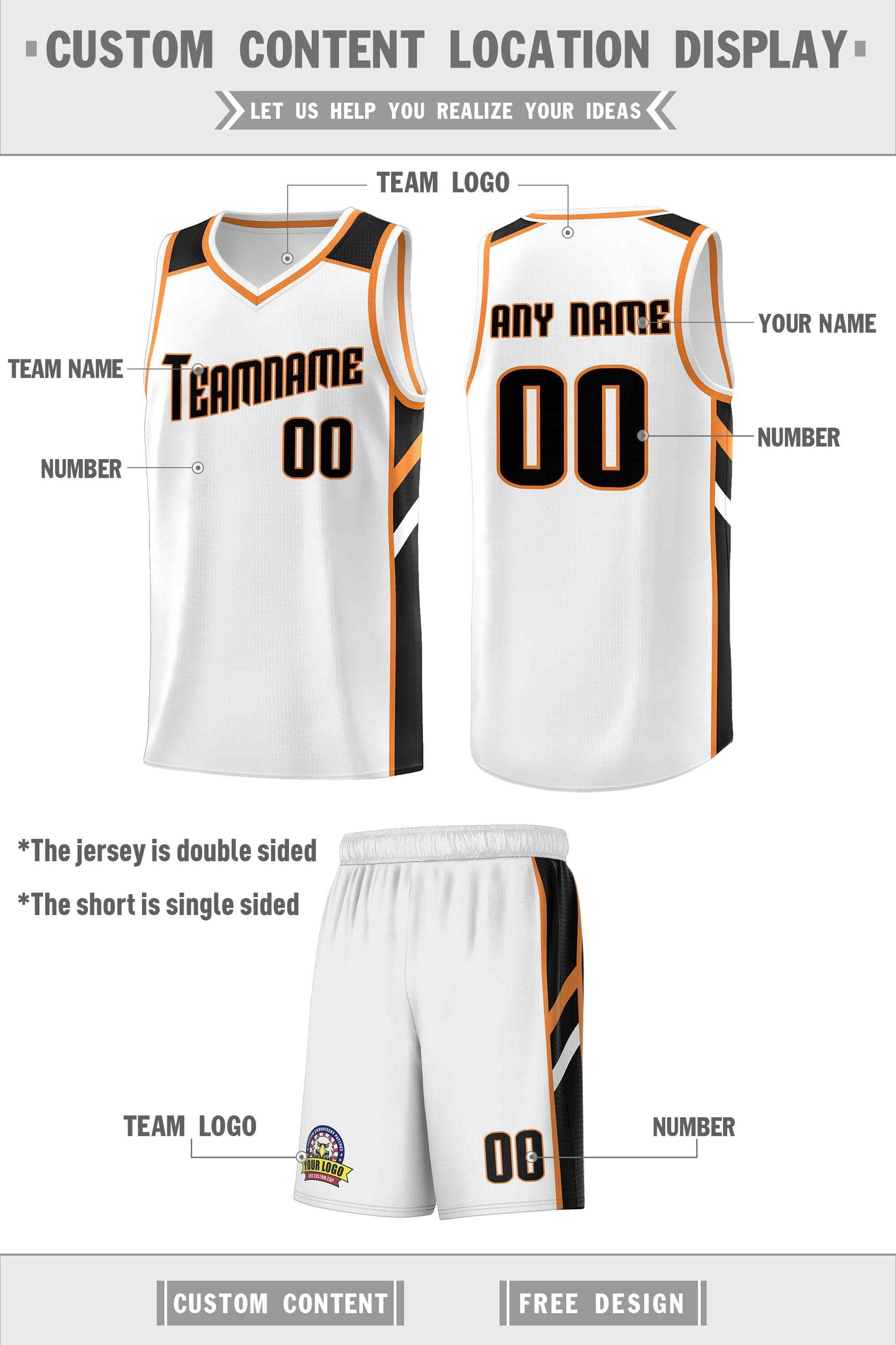 Custom White Black-Orange Classic Sets Sports Uniform Basketball Jersey Limited