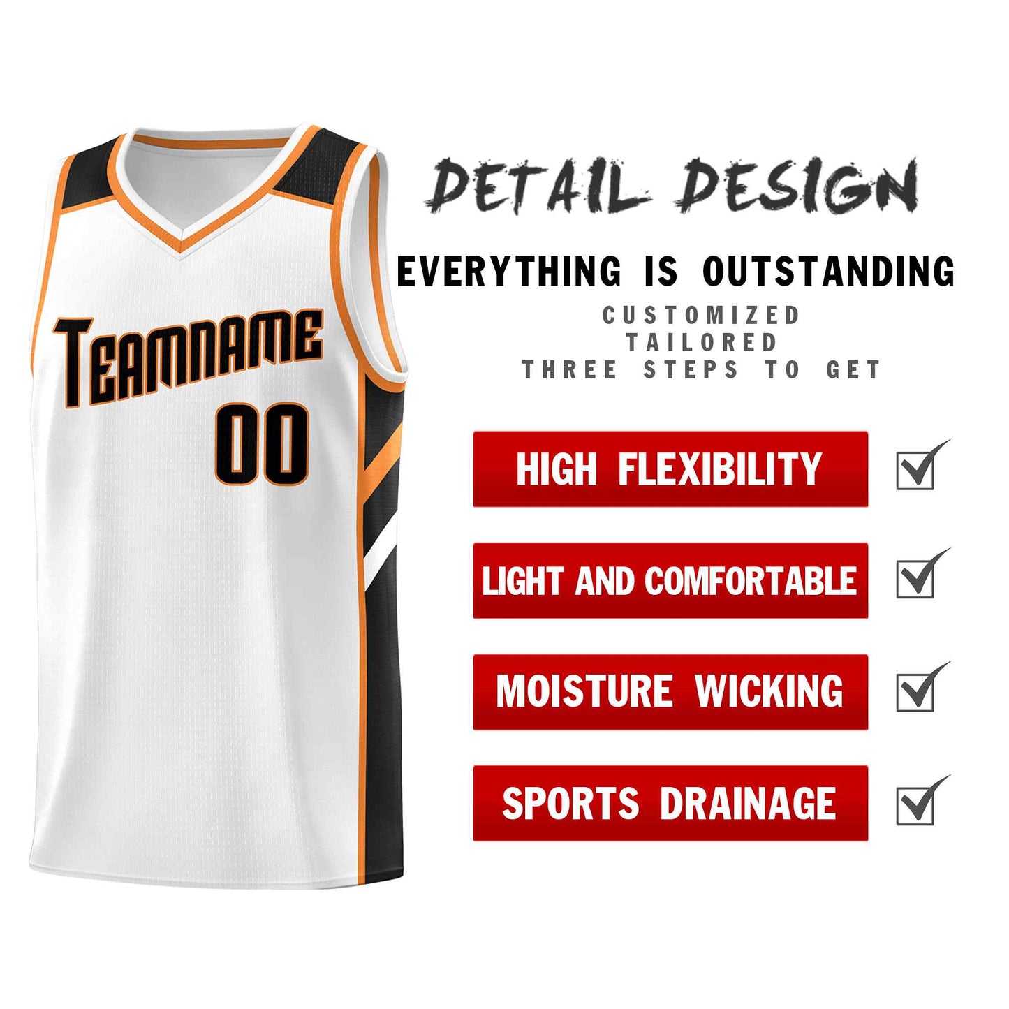 Custom White Black-Orange Classic Sets Sports Uniform Basketball Jersey Limited