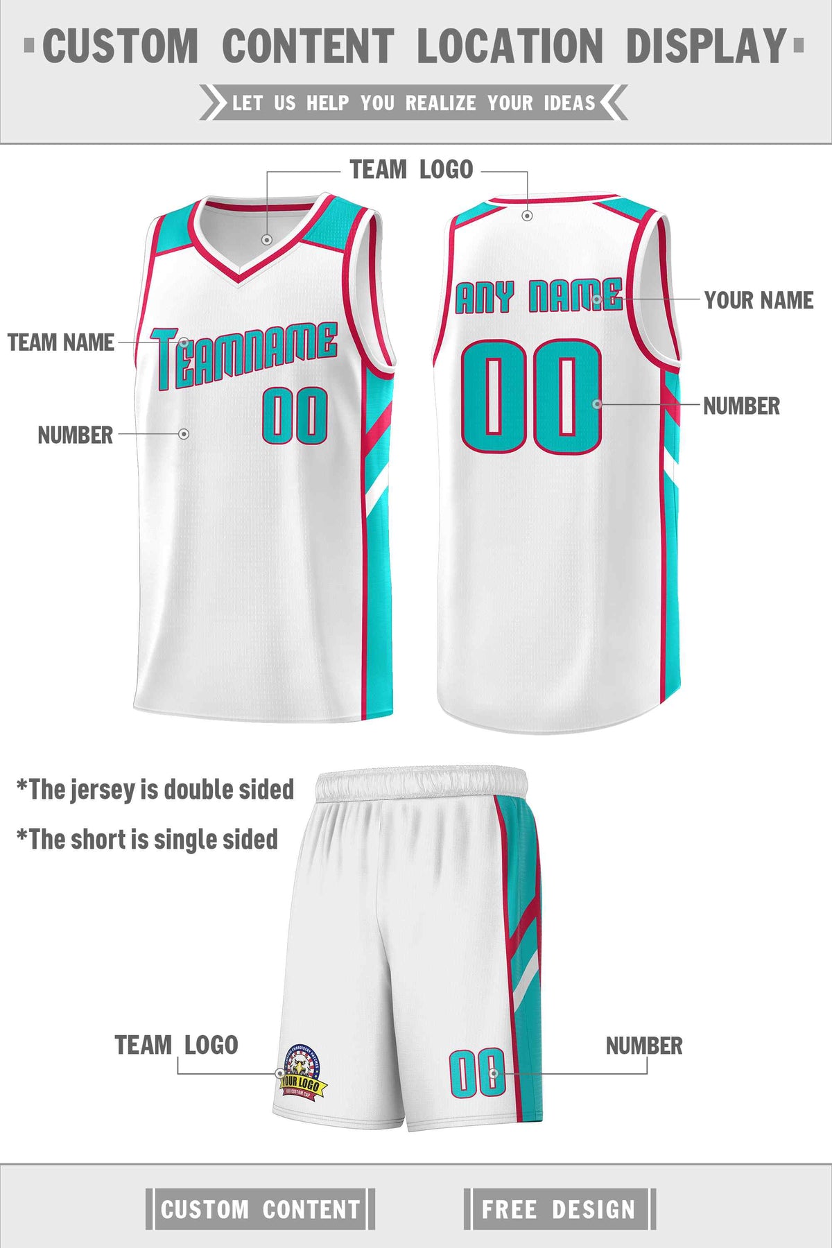 Custom White Aqua-Red Classic Sets Sports Uniform Basketball Jersey Limited
