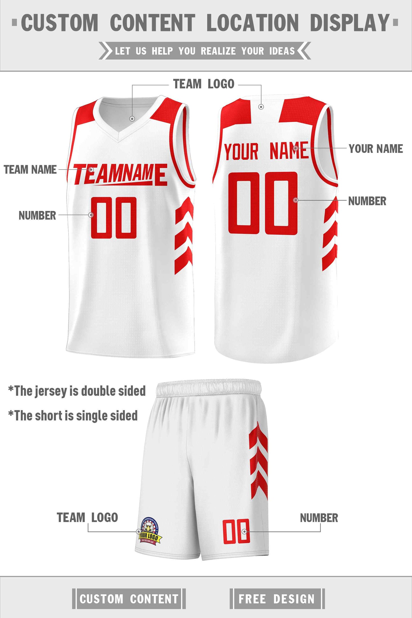 Custom White Red Classic Sets Sports Uniform Basketball Jersey Limited