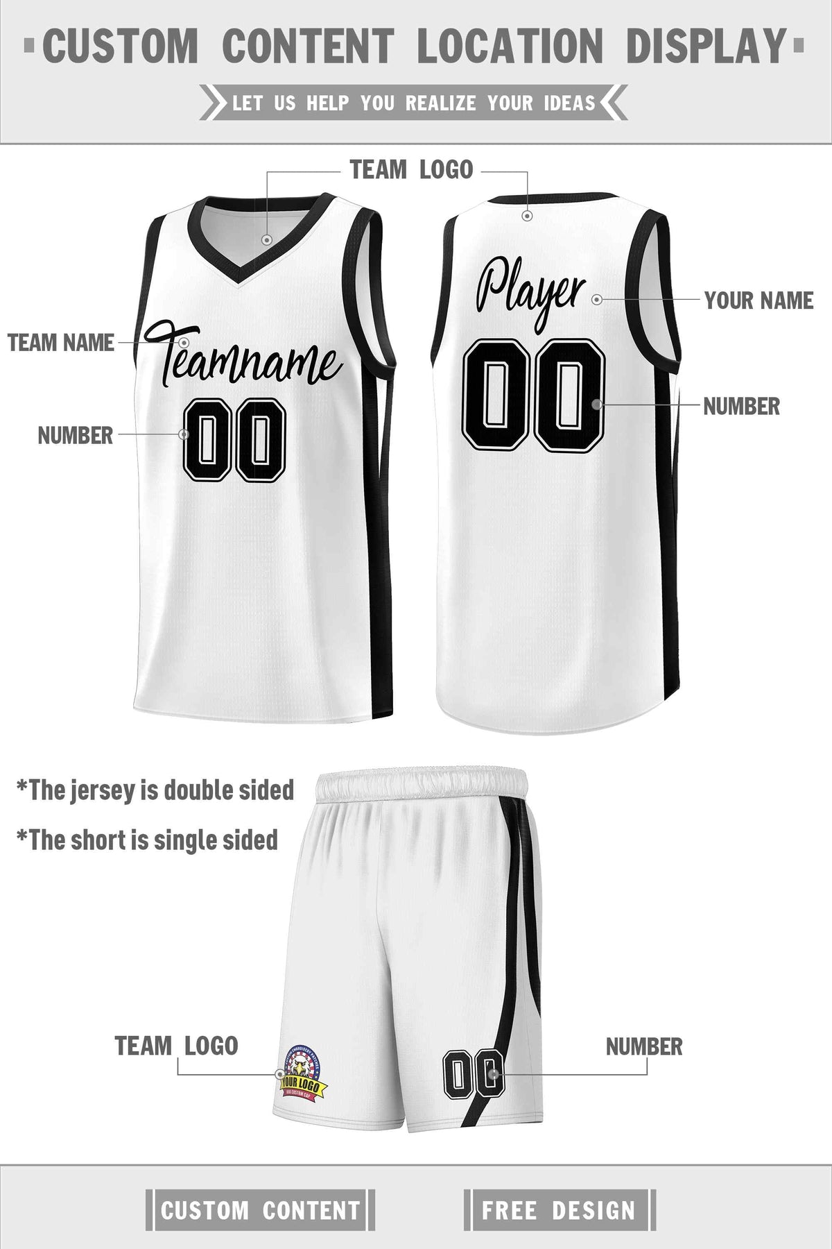 Custom White Black Classic Sets Sports Uniform Basketball Jersey Limited