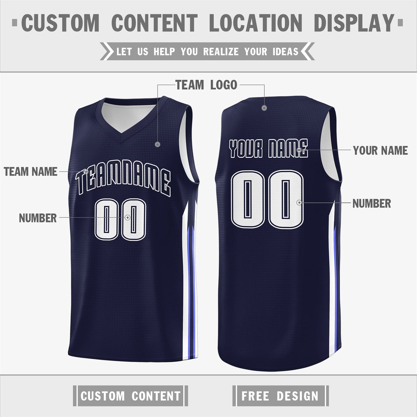 Custom Navy White Classic Tops Fashion Sportwear Basketball Jersey Limited