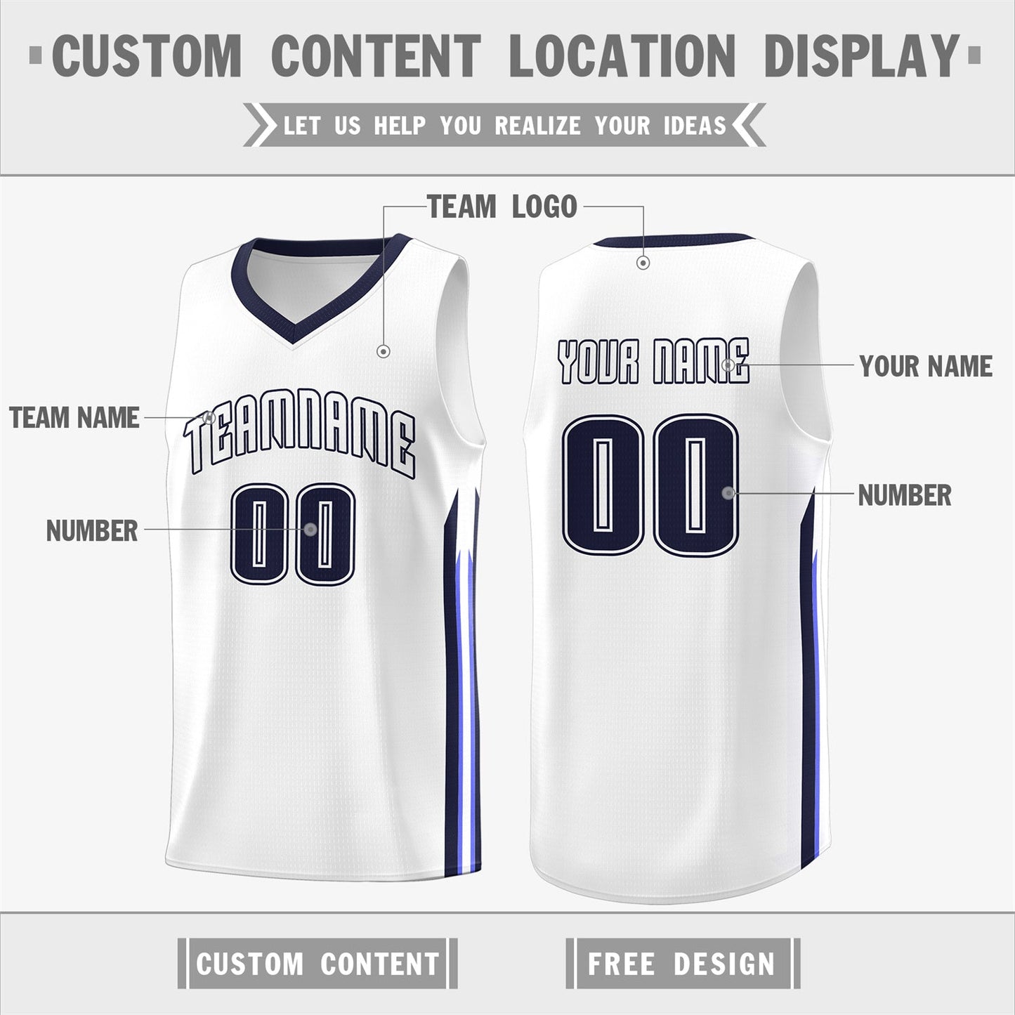 Custom White Navy Classic Tops Athletic Casual Basketball Jersey Limited
