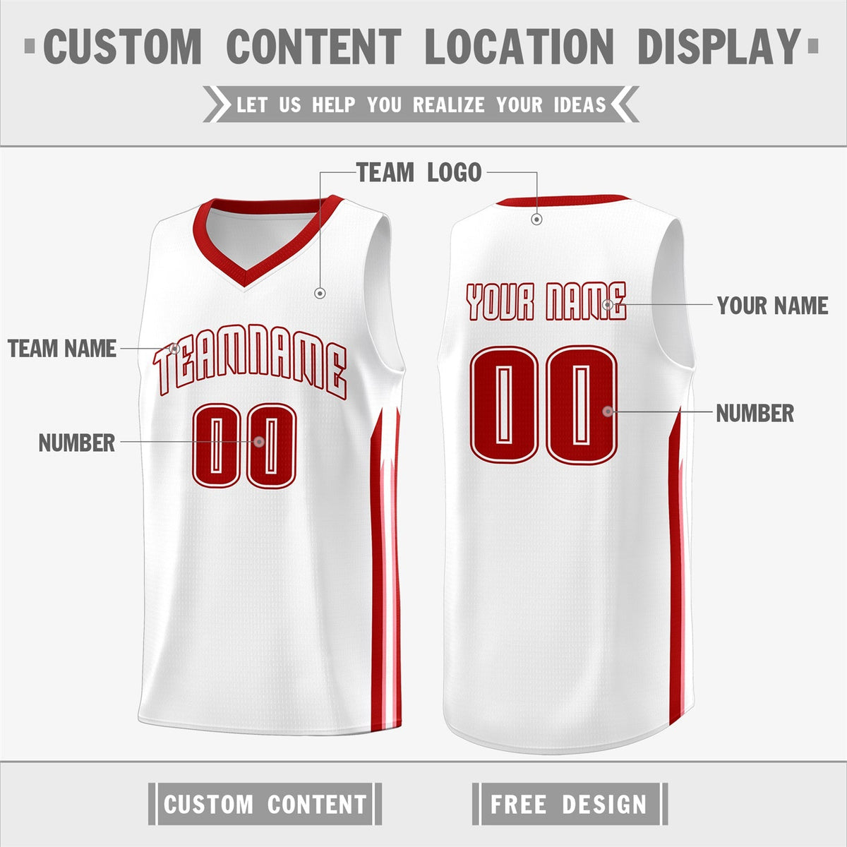Custom White Red Classic Tops Athletic Casual Basketball Jersey Limited