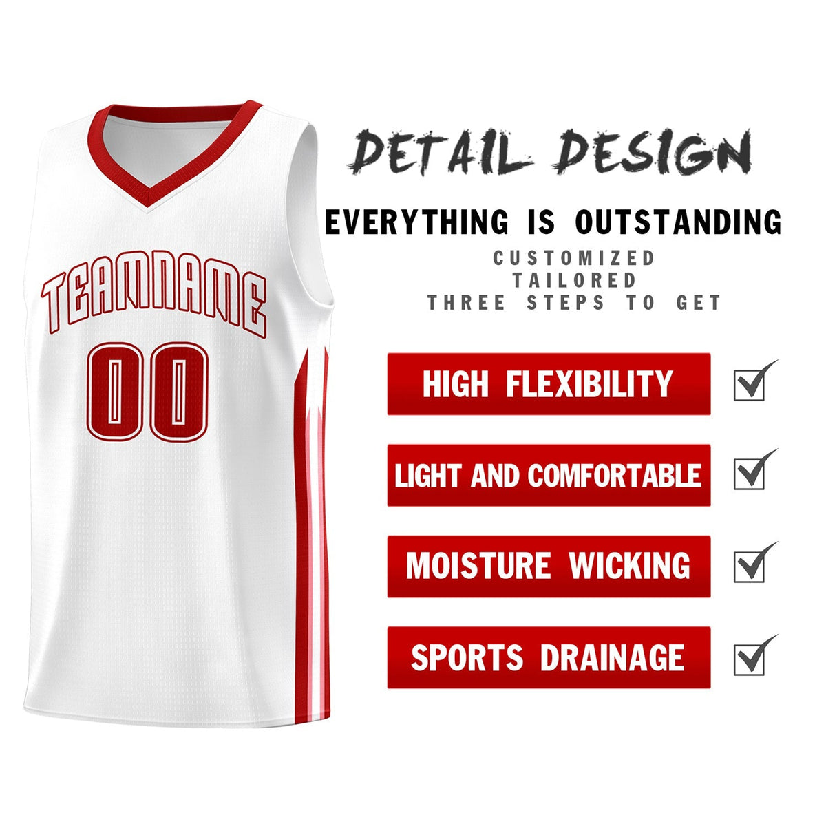 Custom White Red Classic Tops Athletic Casual Basketball Jersey Limited