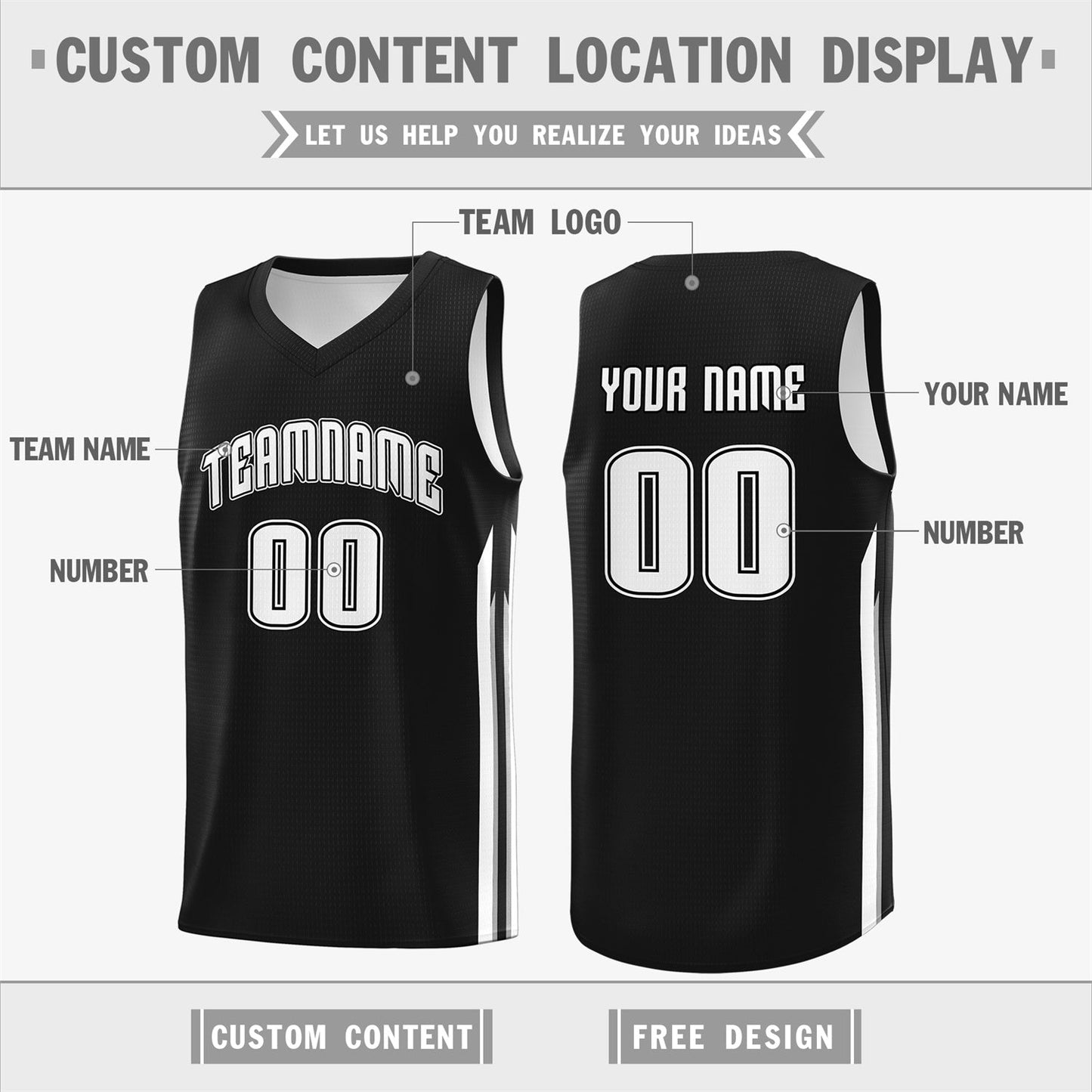 Custom Black White Classic Tops Sport Game Basketball Jersey Limited
