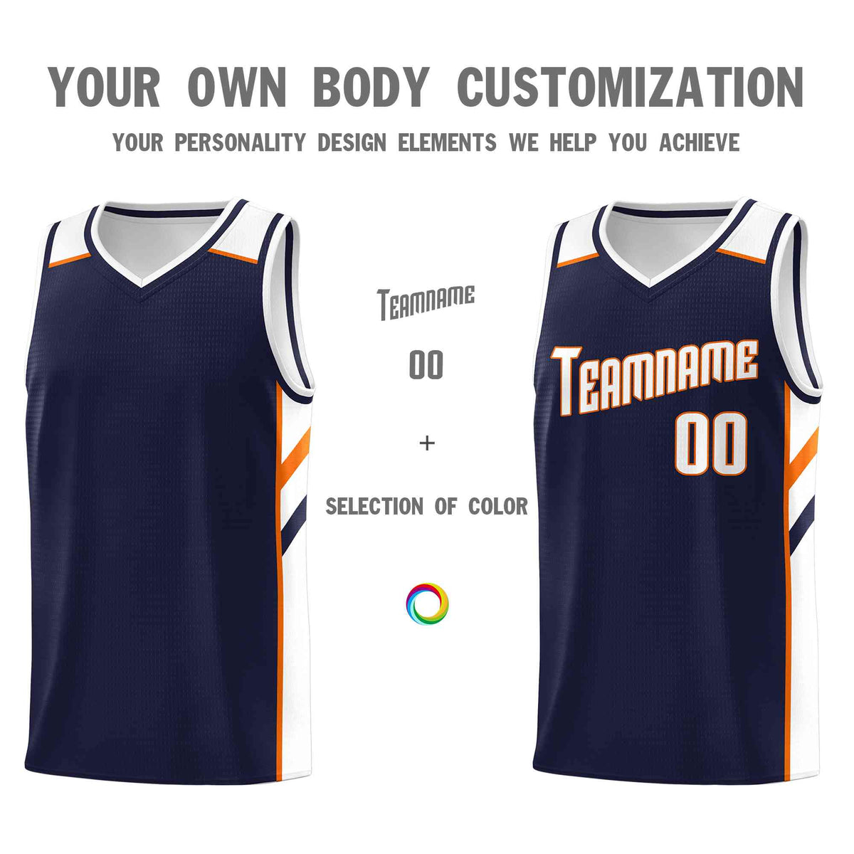 Custom Navy White-Orange Classic Tops Style Mesh Sport Basketball Jersey Limited