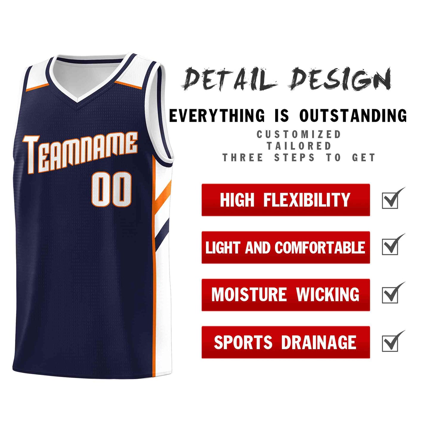 Custom Navy White-Orange Classic Tops Style Mesh Sport Basketball Jersey Limited