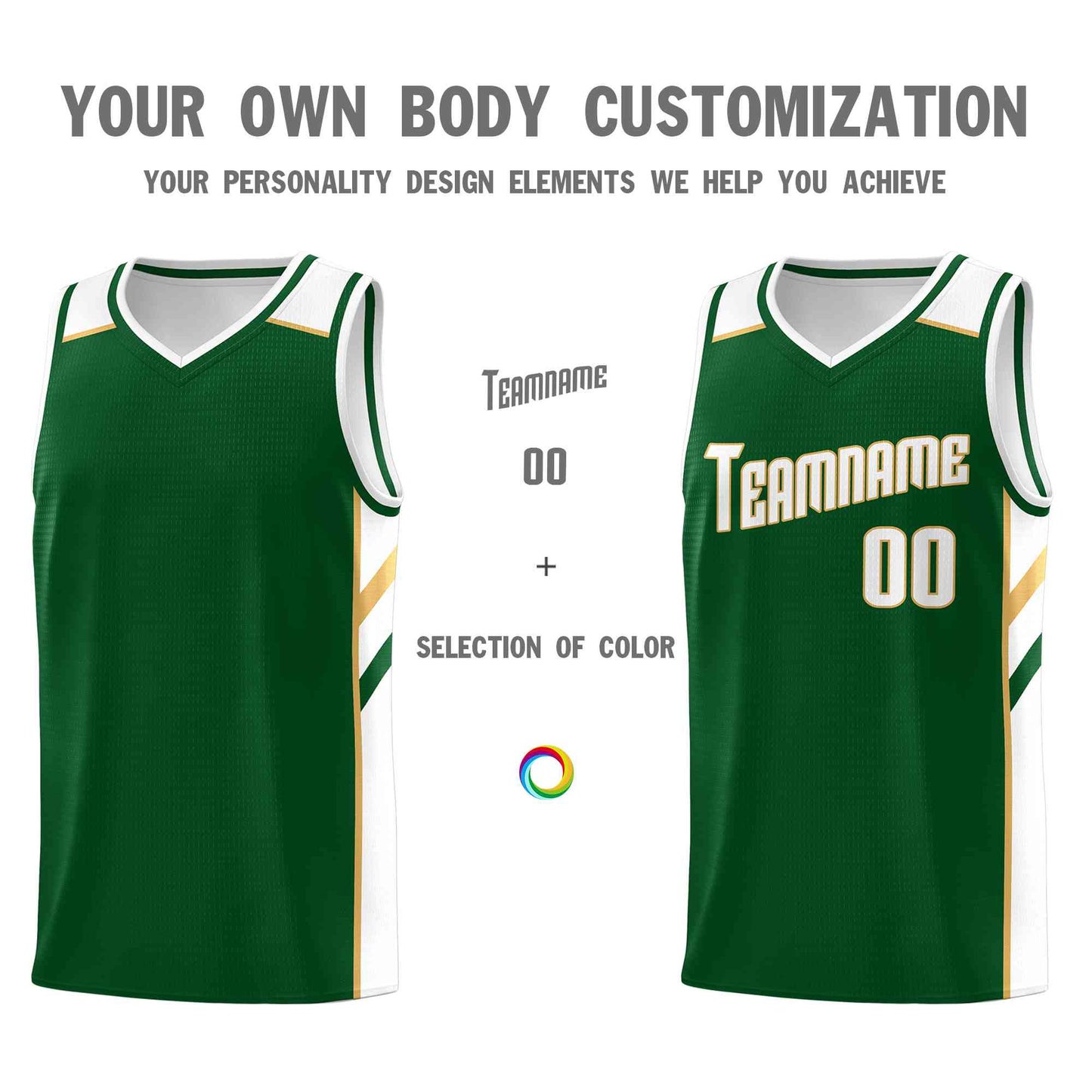 Custom Green White-Old Gold Classic Tops Style Mesh Sport Basketball Jersey Limited
