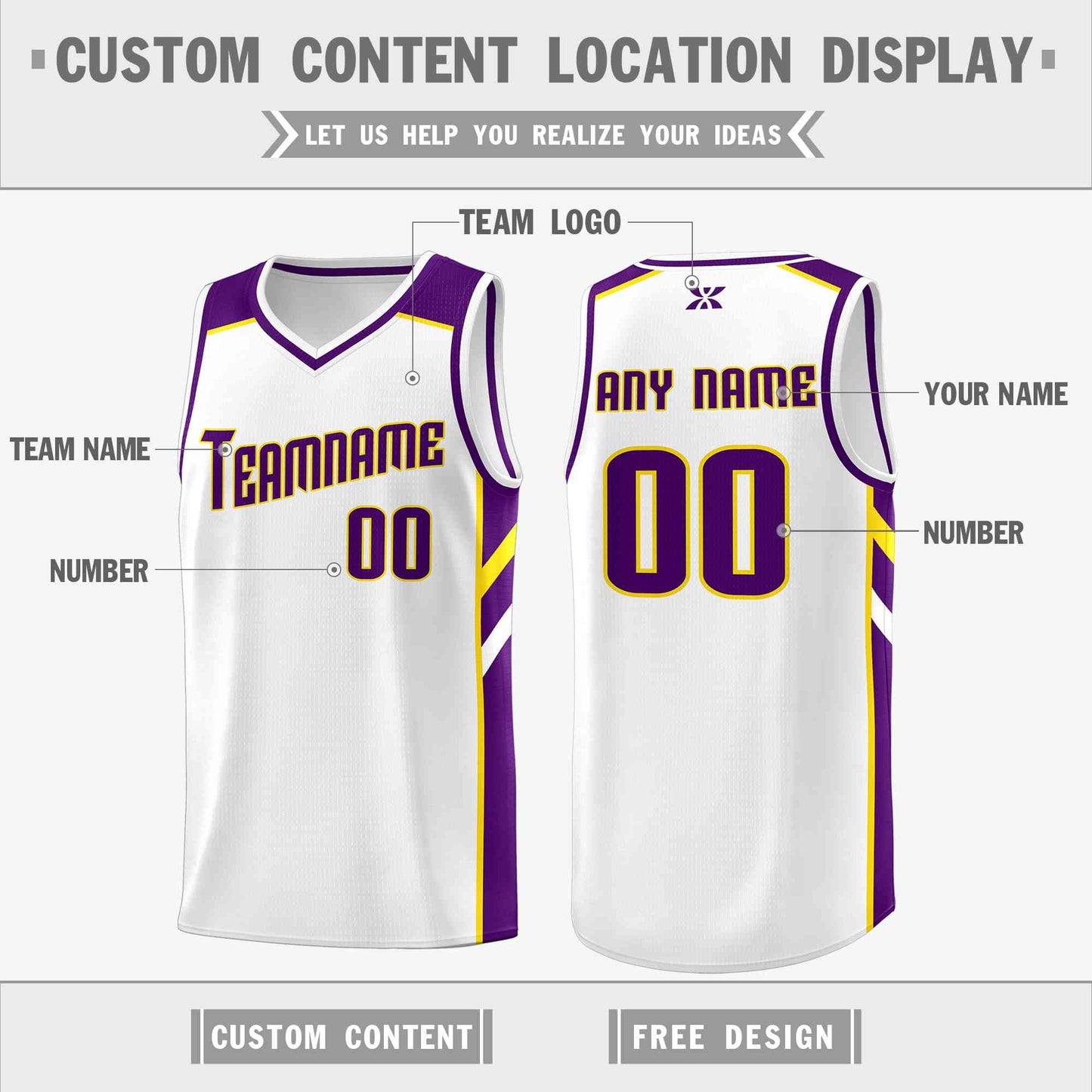 Custom White Purple-Yellow Classic Tops Style Mesh Sport Basketball Jersey Limited