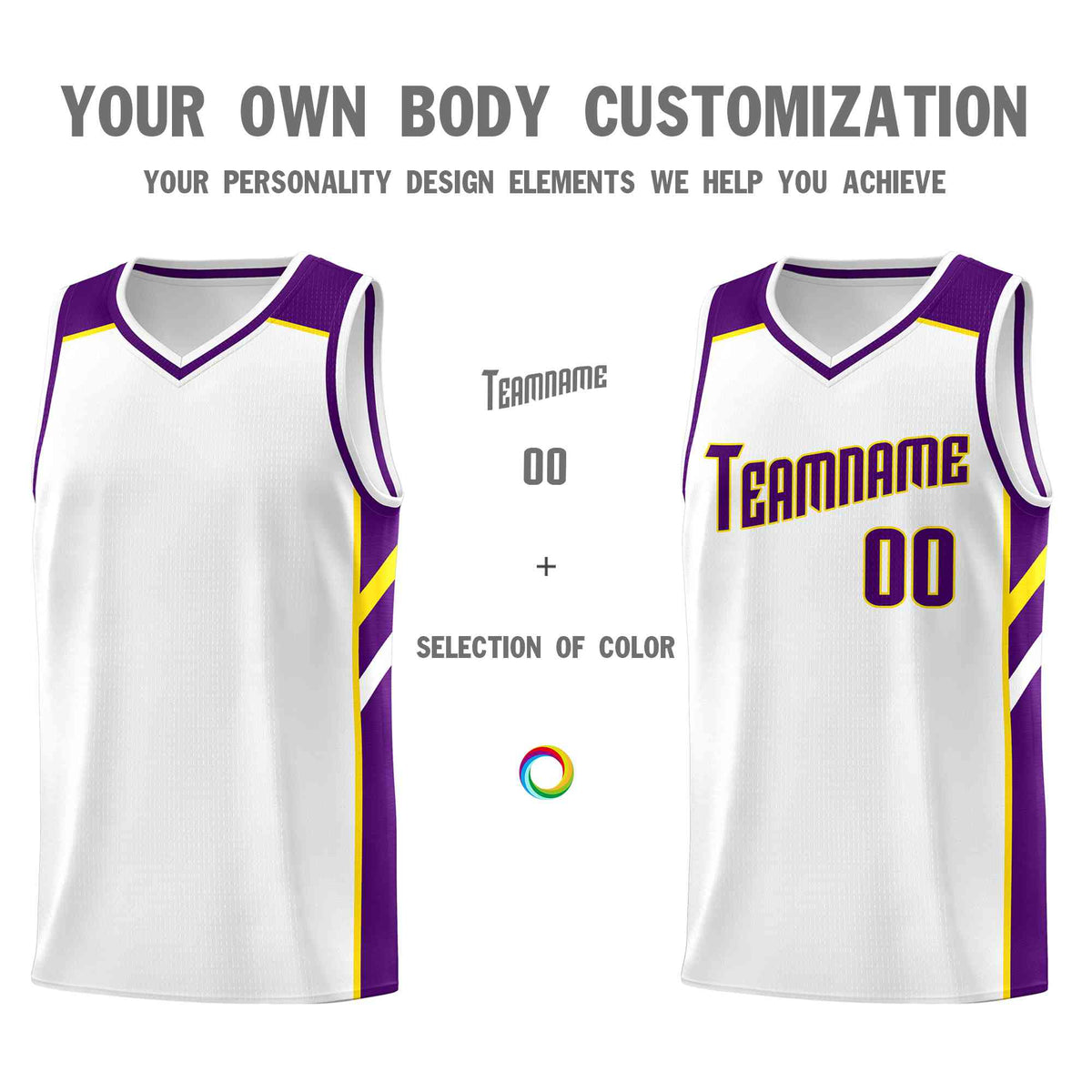Custom White Purple-Yellow Classic Tops Style Mesh Sport Basketball Jersey Limited