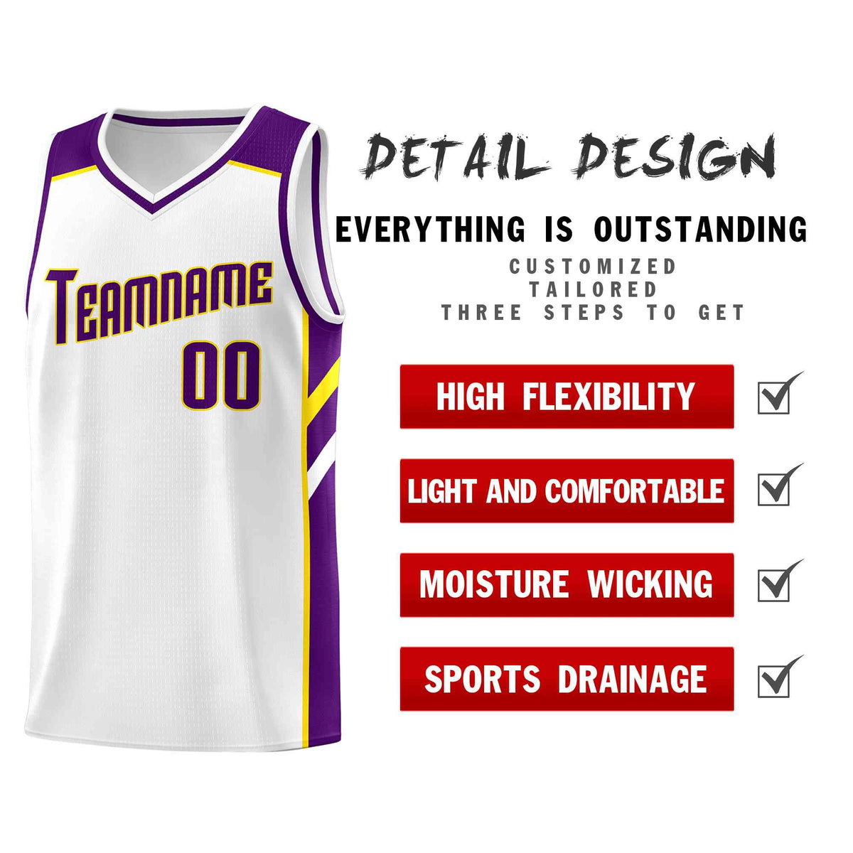 Custom White Purple-Yellow Classic Tops Style Mesh Sport Basketball Jersey Limited
