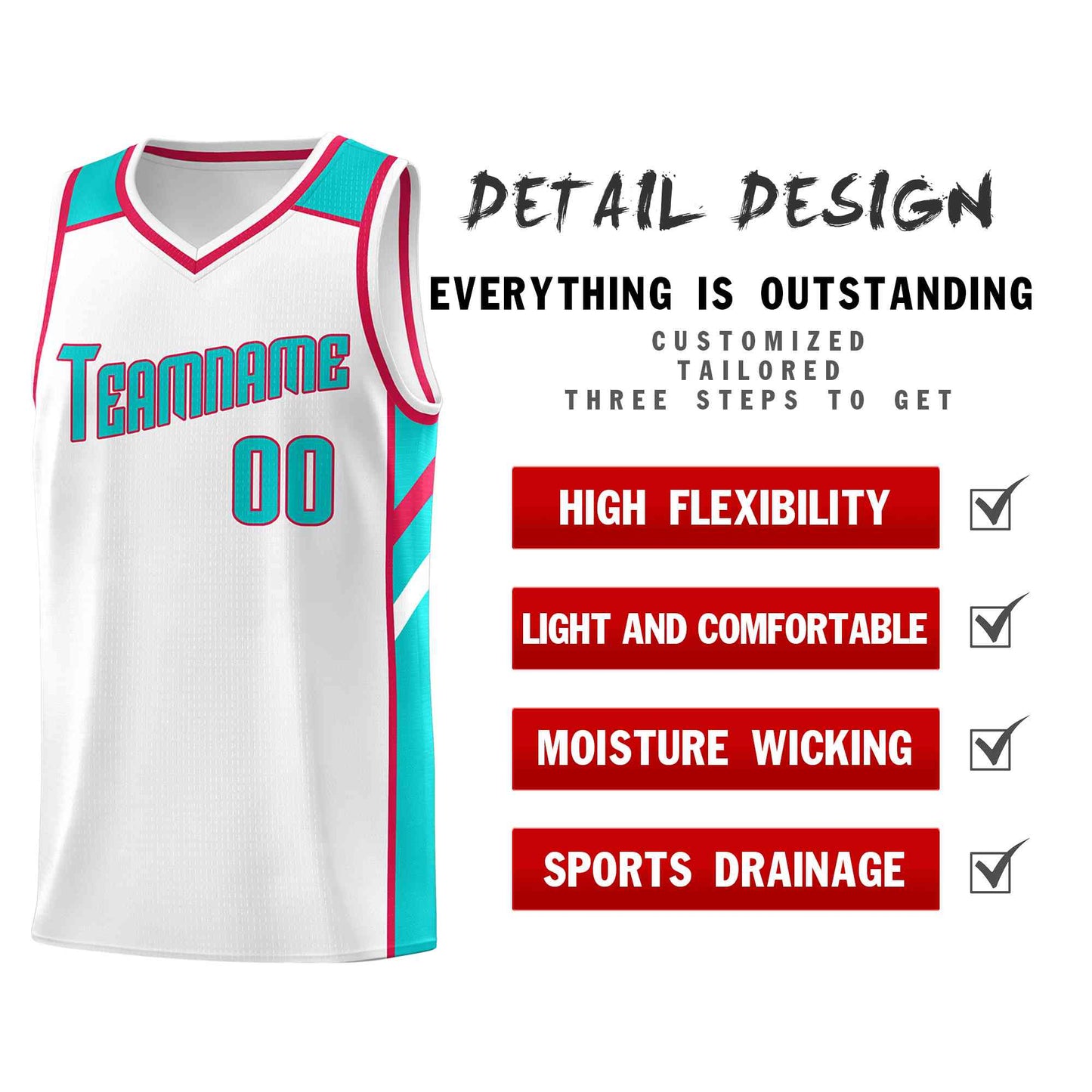 Custom White Aqua-Red Classic Tops Style Mesh Sport Basketball Jersey Limited