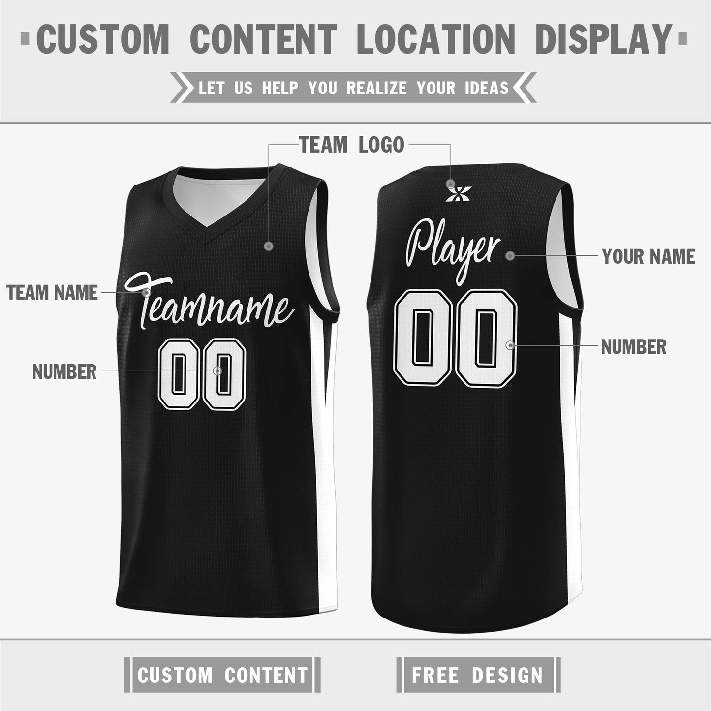 Custom Black White Classic Tops Sports Personalized Basketball Jersey Limited
