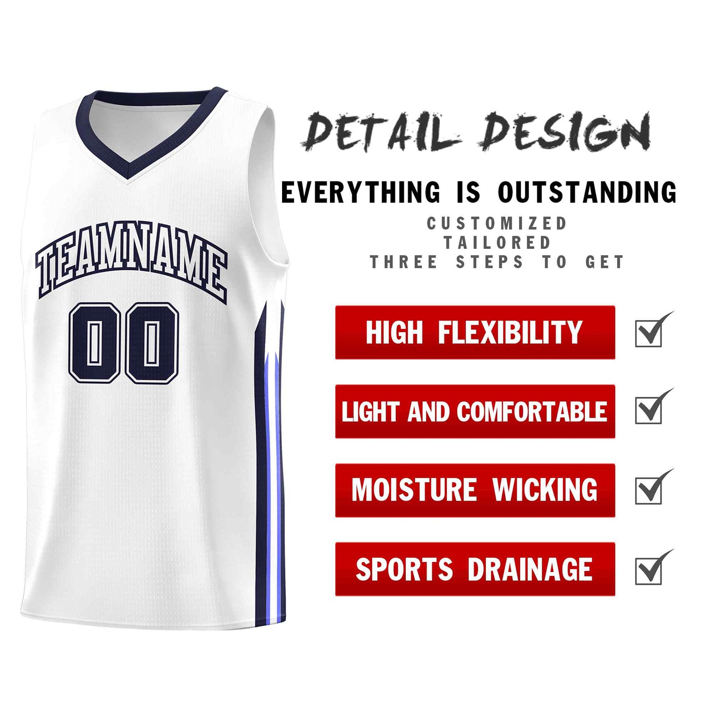 Custom White Navy Classic Sets Sports Uniform Basketball Jersey Limited