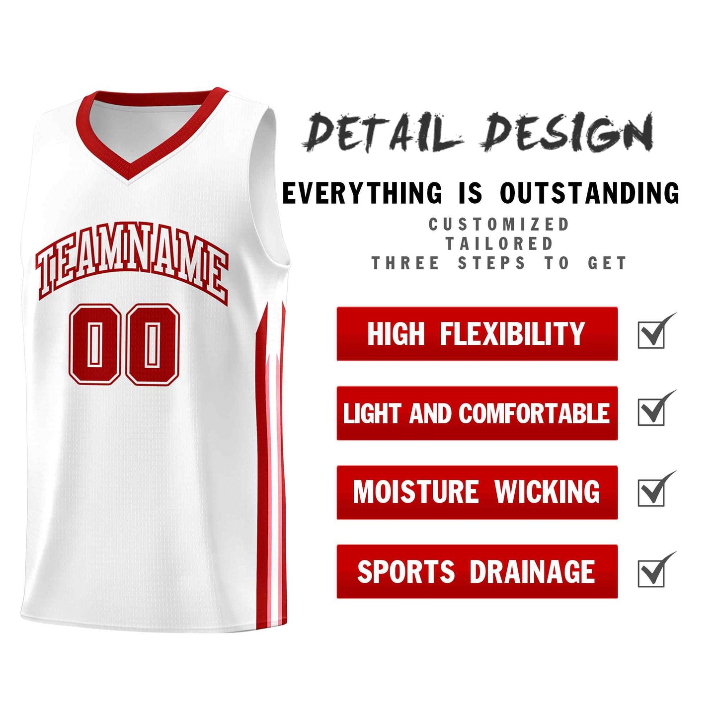 Custom White Red Classic Sets Sports Uniform Basketball Jersey Limited