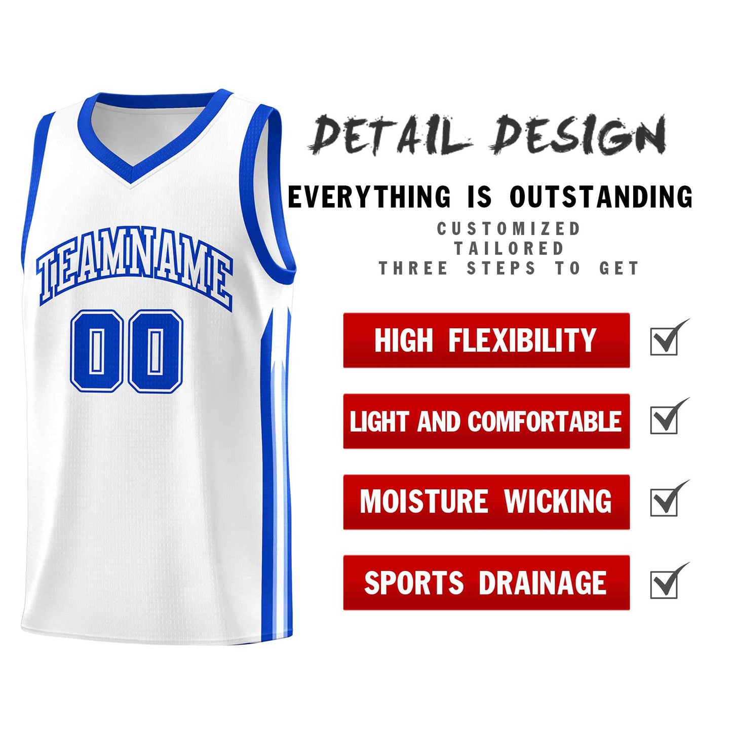 Custom White Royal Classic Sets Sports Uniform Basketball Jersey Limited