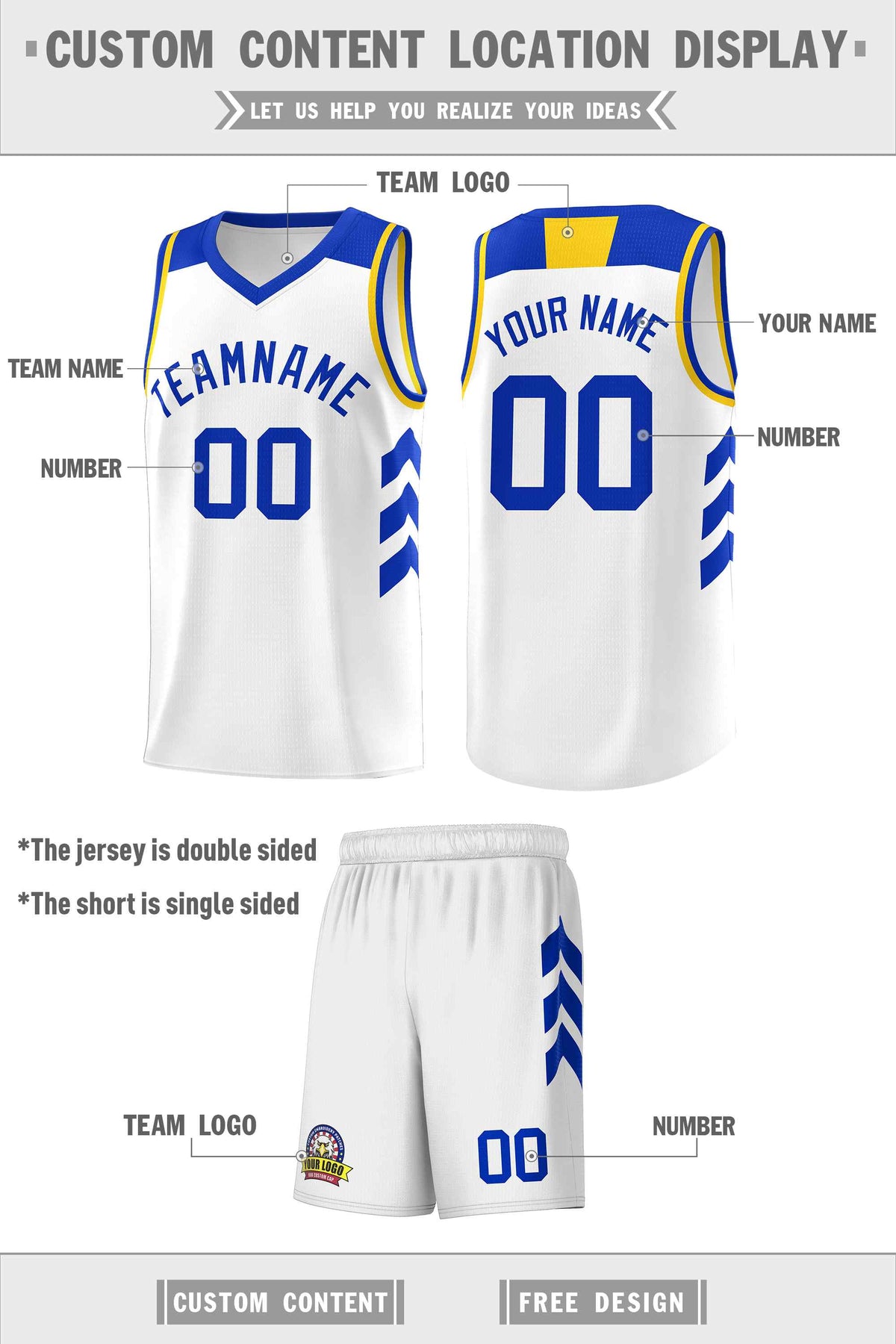 Custom White Royal Classic Sets Sports Uniform Basketball Jersey Limited
