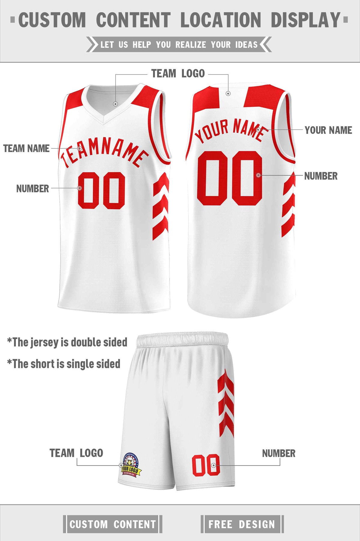 Custom White Red Classic Sets Sports Uniform Basketball Jersey Limited