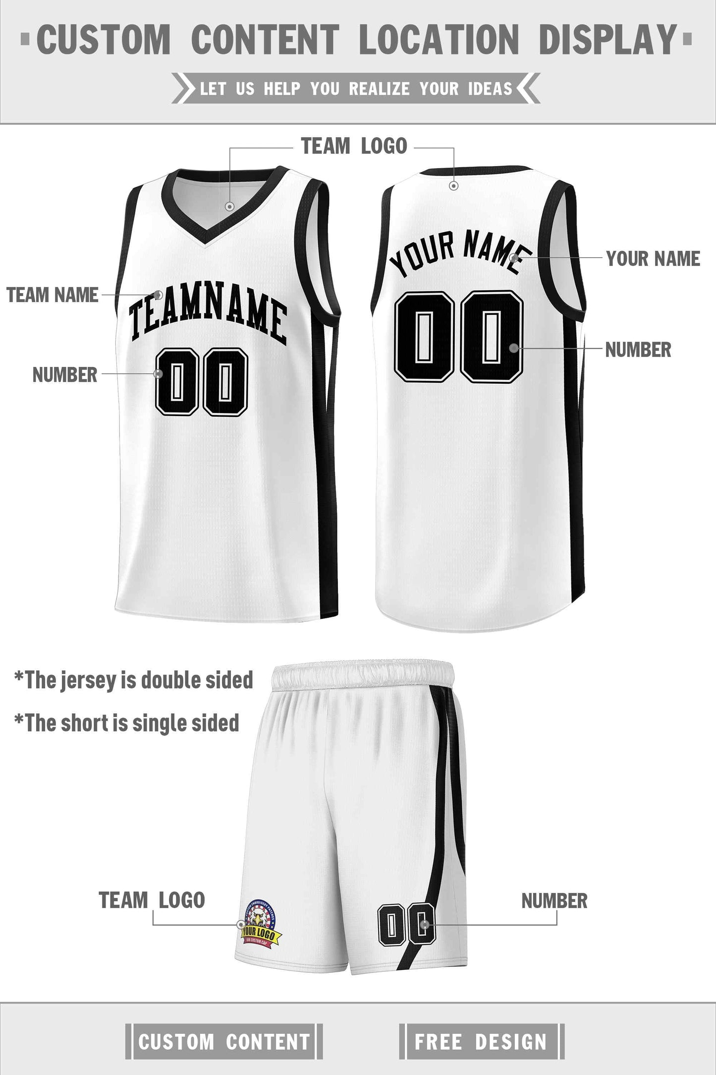 Custom White Black Classic Sets Sports Uniform Basketball Jersey Limited