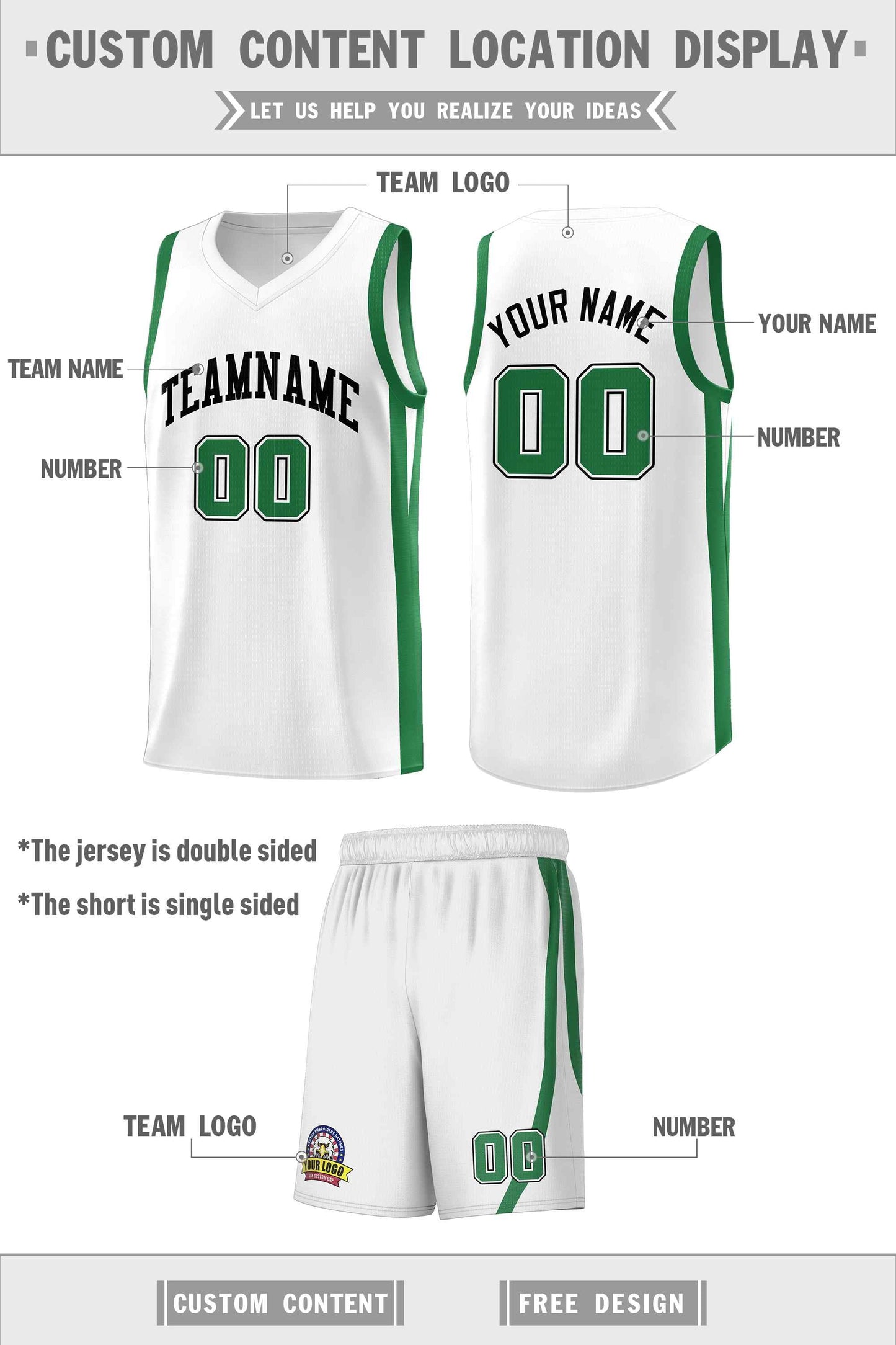 Custom White Green Classic Sets Sports Uniform Basketball Jersey Limited