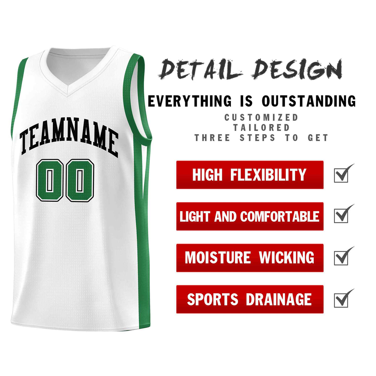 Custom White Green Classic Sets Sports Uniform Basketball Jersey Limited