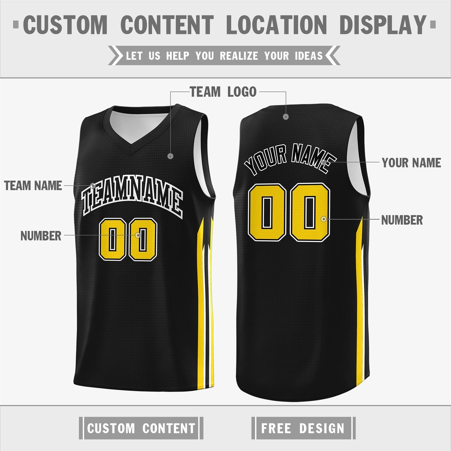 Custom Black Yellow Classic Tops Athletic Casual Basketball Jersey Limited