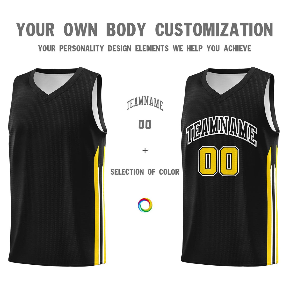 Custom Black Yellow Classic Tops Athletic Casual Basketball Jersey Limited