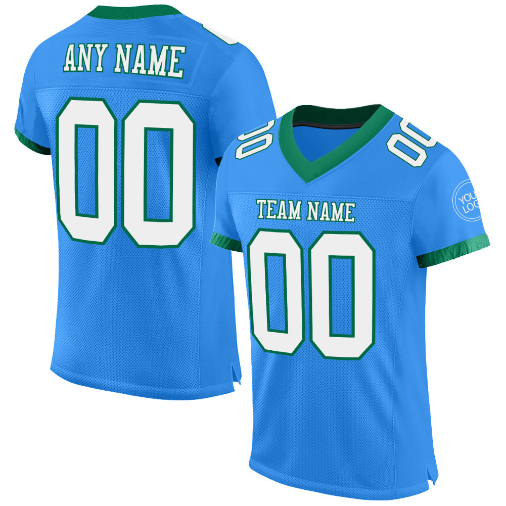 Custom Electric Blue White-Kelly Green Mesh Authentic Football Jersey Limited