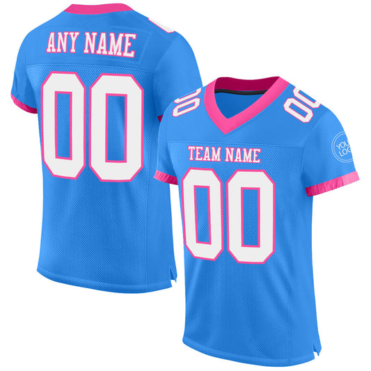 Custom Electric Blue White-Pink Mesh Authentic Football Jersey Limited