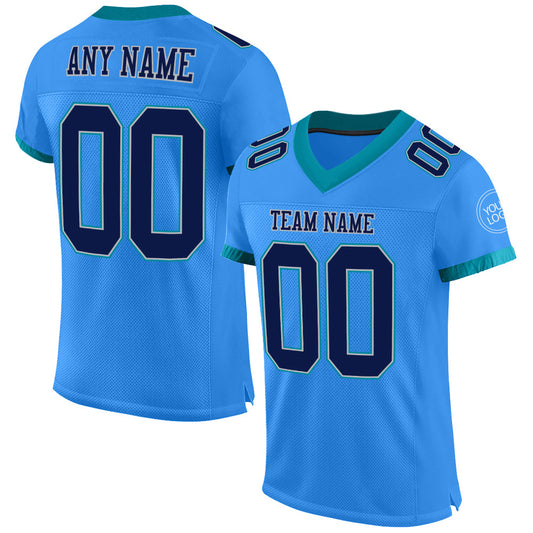 Custom Electric Blue Navy Gray-Teal Mesh Authentic Football Jersey Limited
