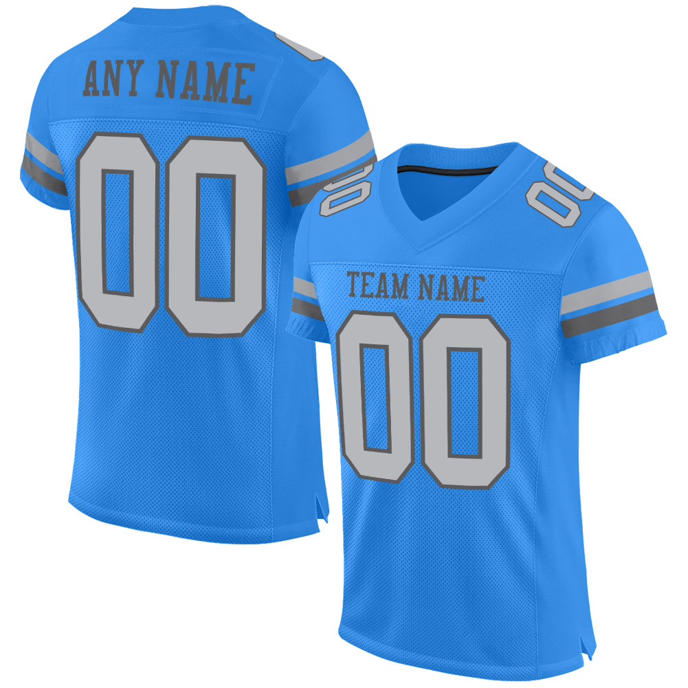 Custom Electric Blue Gray-Steel Gray Mesh Authentic Football Jersey Limited