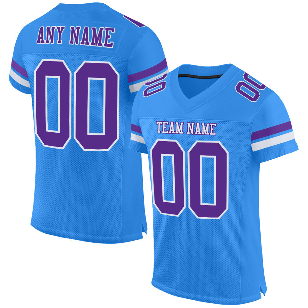 Custom Electric Blue Purple-White Mesh Authentic Football Jersey Limited