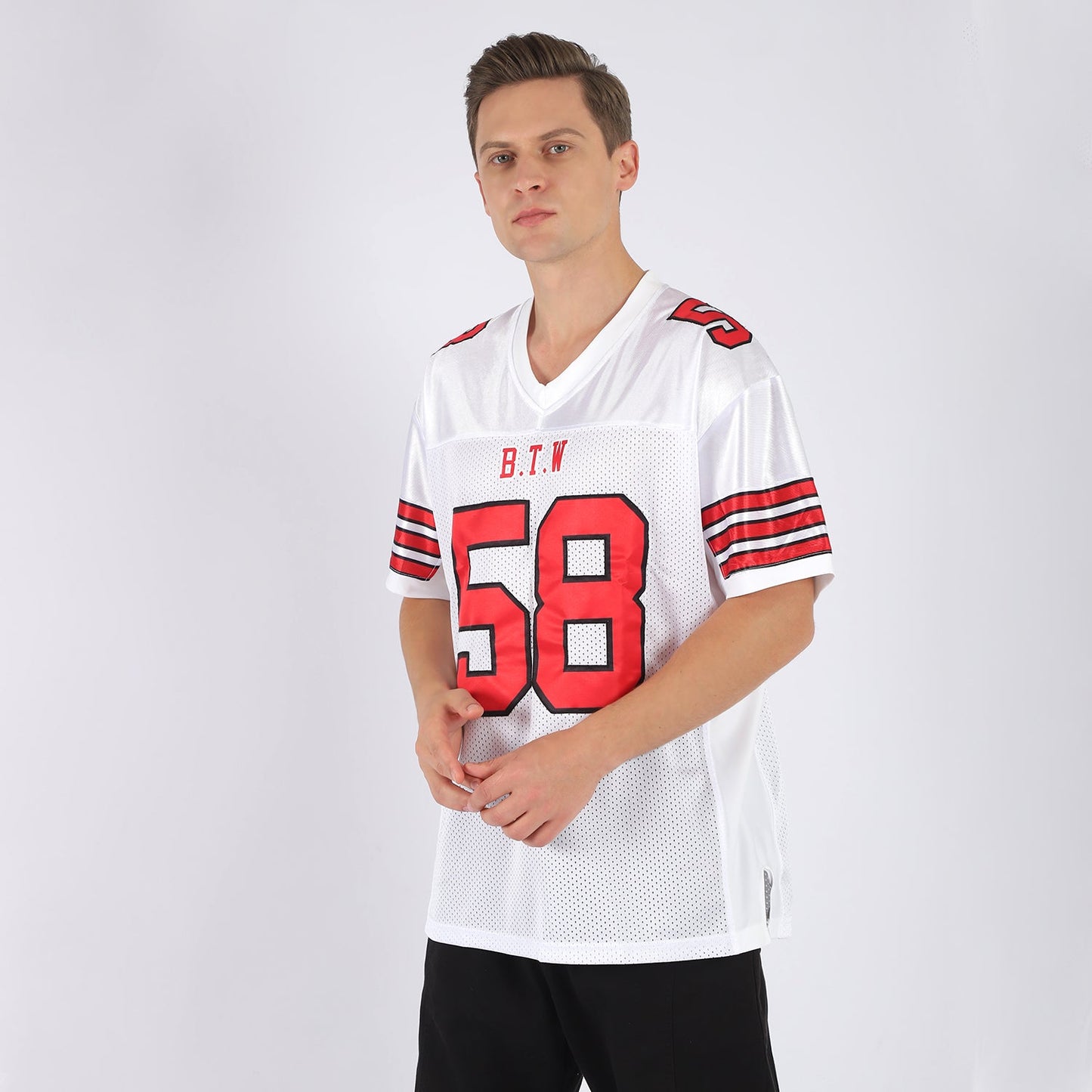 Custom White Red-Black Mesh Authentic Football Jersey Limited