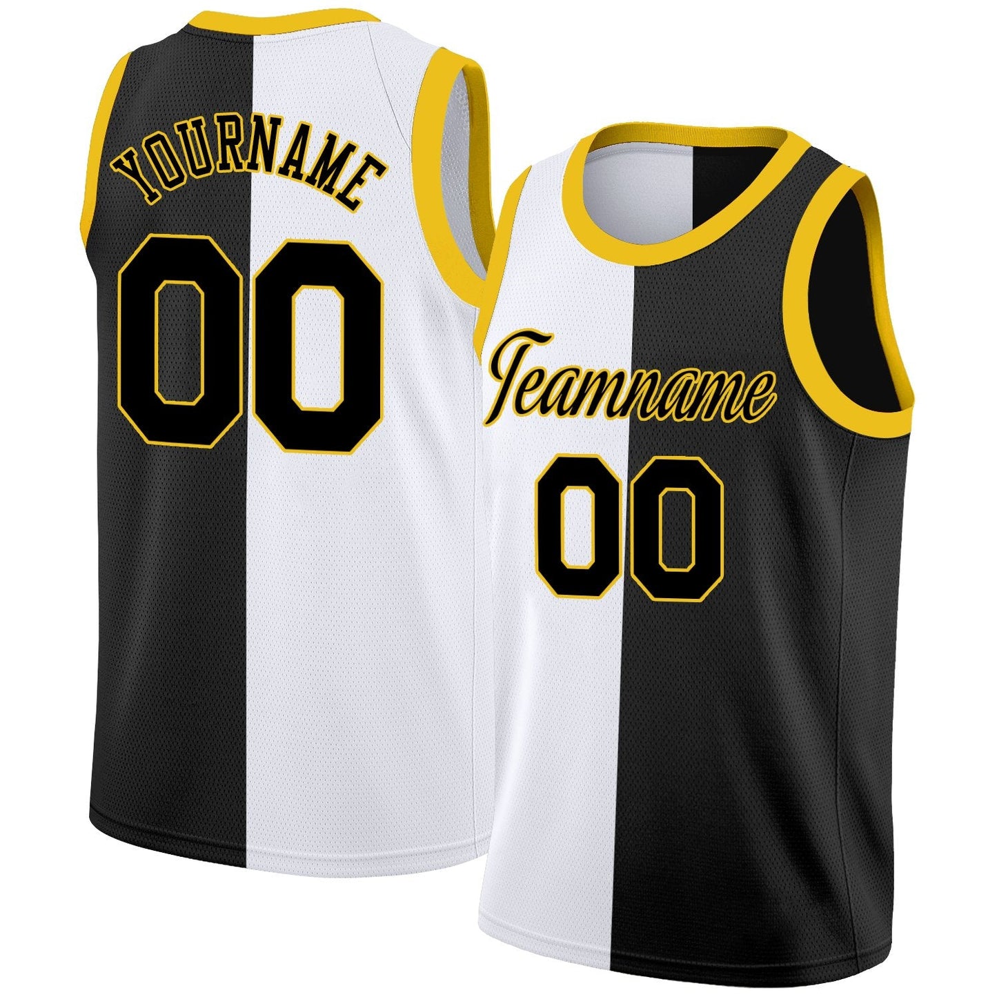 Custom White Black-Yellow Split Fashion Tops Basketball Jersey