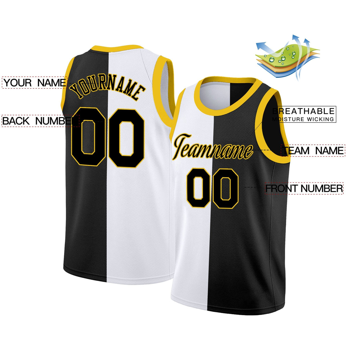 Custom White Black-Yellow Split Fashion Tops Basketball Jersey Limited