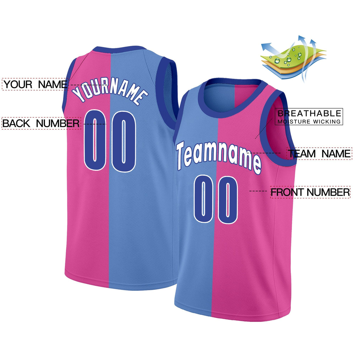 Custom Pink Blue Split Fashion Tops Basketball Jersey Limited