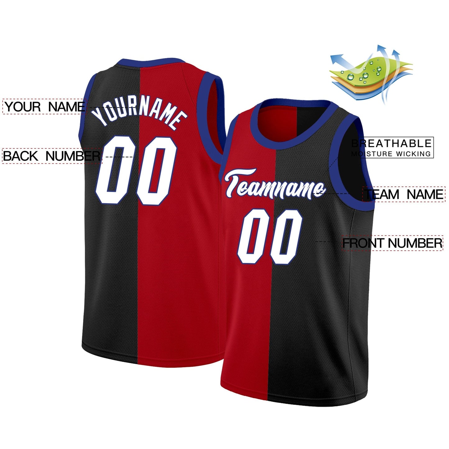 Custom Red Black-White Split Fashion Tops Basketball Jersey Limited