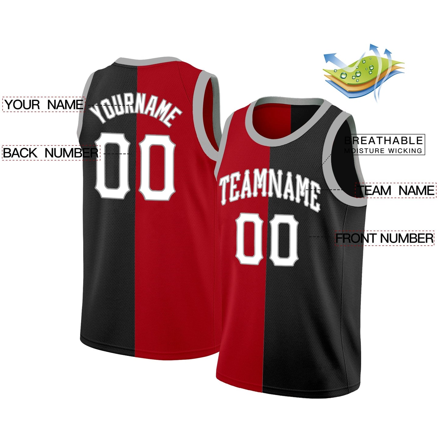 Custom Red Black-White Split Fashion Tops Basketball Jersey Limited