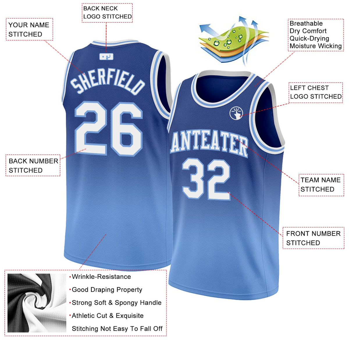 Custom Royal White-Light Blue Authentic Fade Fashion Basketball Jersey Limited
