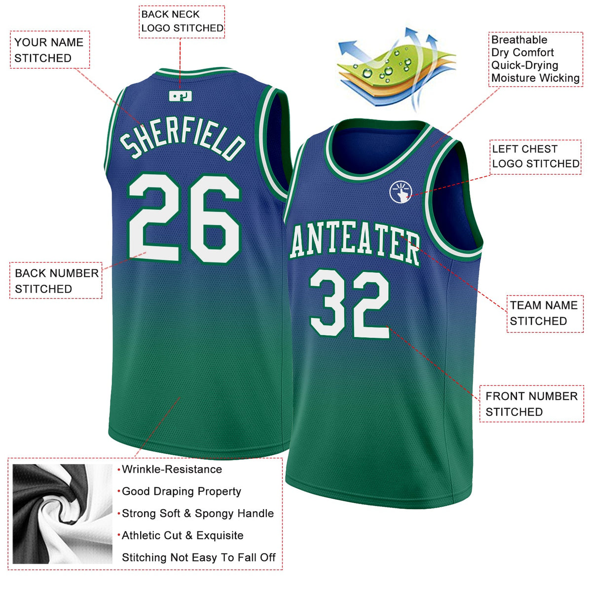 Custom Royal White-Kelly Green Authentic Fade Fashion Basketball Jersey Limited